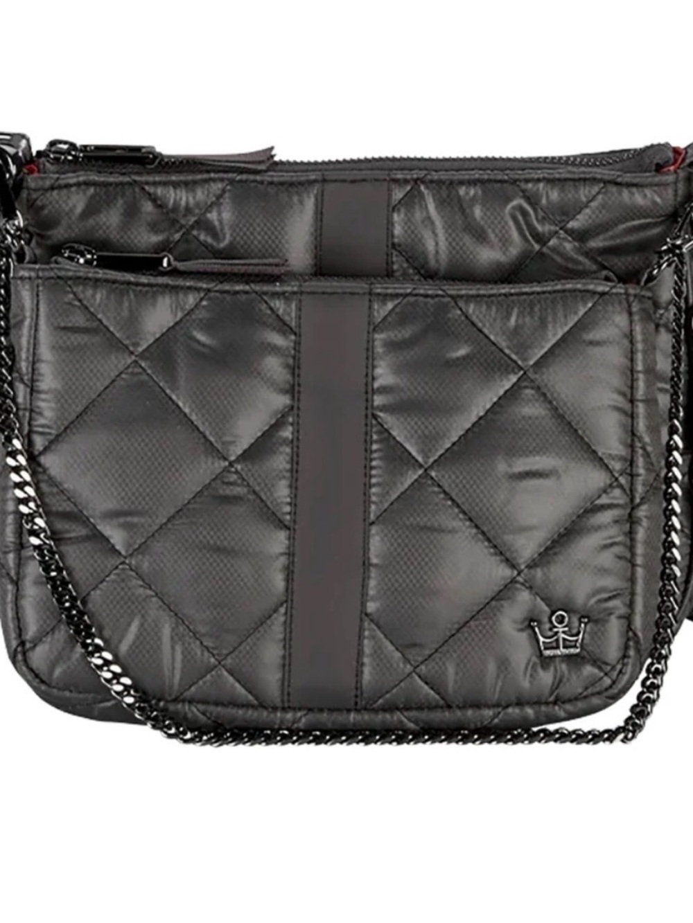 Oliver Thomas Gray Quilted Crossbody Bag with Red Trim
